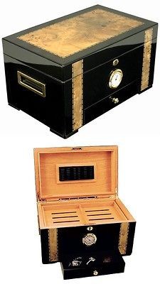   CRAFTERS EXOTICA 150 COUNT CIGAR CEDAR WOOD HUMIDOR BOX EBONY WOOD