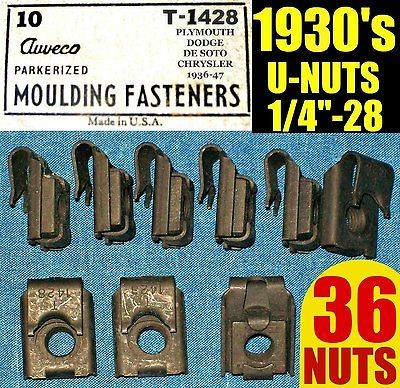 36 NOS AUVECO OLD U NUTS 1930s 30s FENDER, MOLDING TRIM NUT 1/4 28 