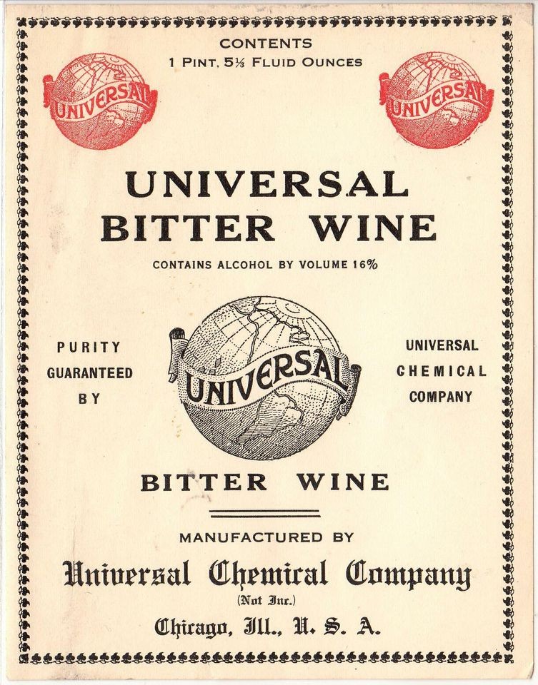 1920s 5 x 4 inch Antique BITTER WINE Drugstore Prohibition Medicine 