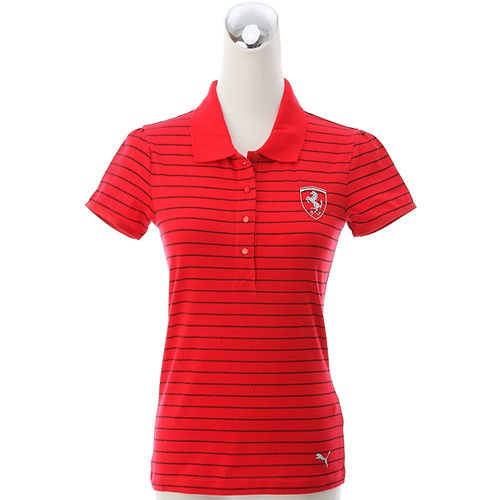 BN PUMA Ferrari Womens Striped SS Polo Shirt Red S XL