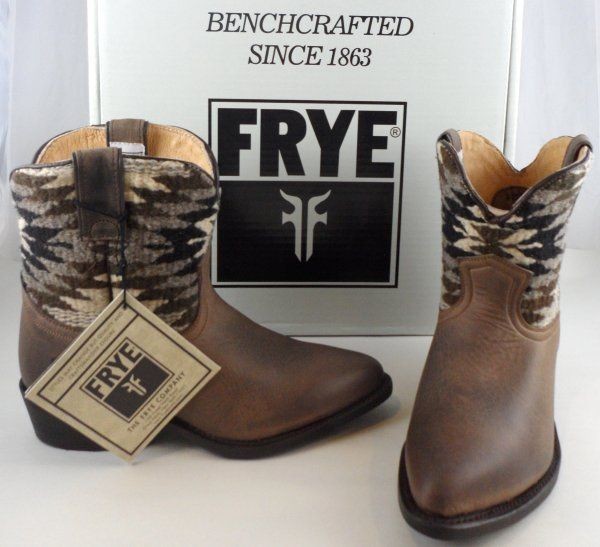   BILLY SHORT BOOTS 6.5 M SMOKE / NAVAJO PATTERN * LEATHER & WOOL * $298