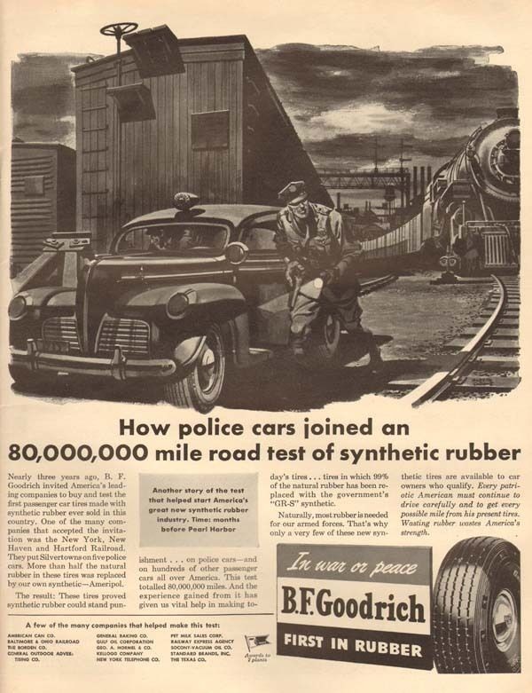 1940s vintage BF GOODRICH Police Car Policeman AUTO TIRE Patrol 