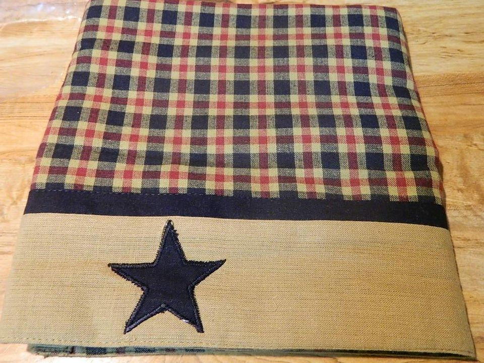 Primitive Country Jefferson Star black, tan and burgundy plaid Valance