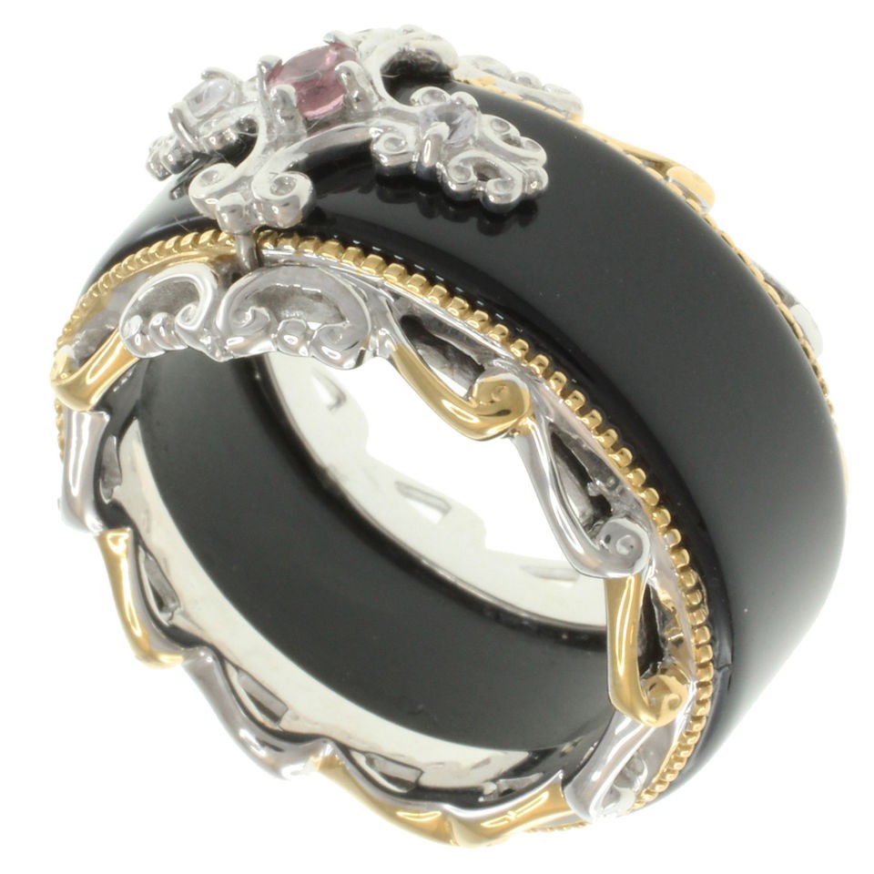 Michael Valitutti Two tone Silver Agate and Gemstone Ring