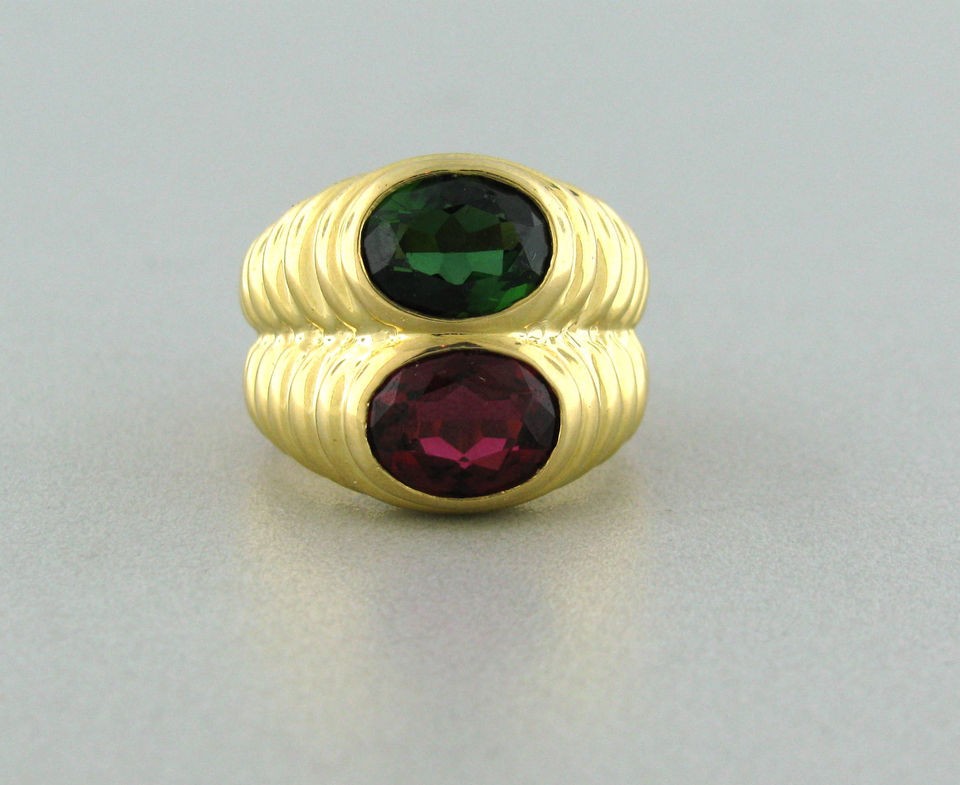 ESTATE BVLGARI BULGARI 18K YELLOW GOLD GREEN TOURMALINE GARNET RING