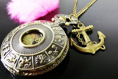 Zodiac anchor harry potter steampunk silver pocket watch necklace 