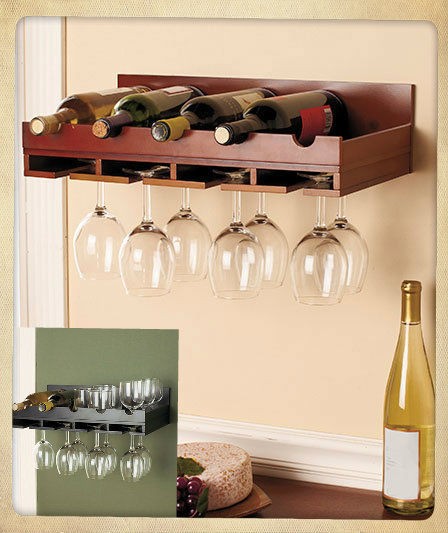   BOTTLE GLASS STORAGE WALL MOUNT RACK BLACK WALNUT BAR HOME DECOR VINO