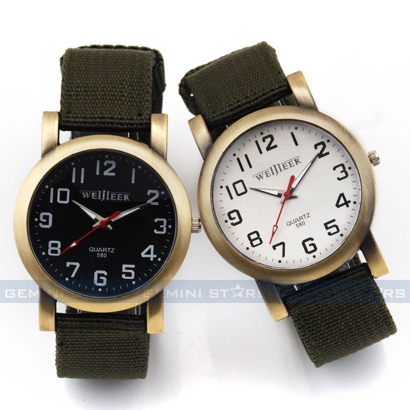   Army Green Fabric Men Lady Outdoor War Hiking Sport Wrist Watch