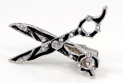   Zebra Print Black Silvertone Scissor Crystal Hair Clip Pin USA