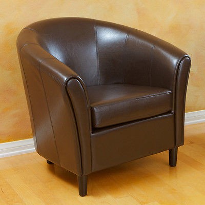 Elegant Contemporary Design Brown Leather Tub / Barrel Club Chair
