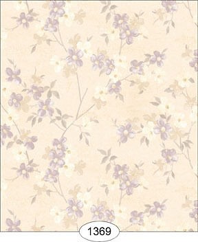 Dollhouse Wallpaper Japanese Dogwood Purple on Ivory