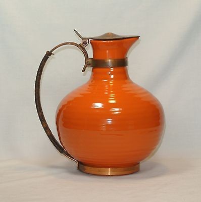   RINGWARE Orange COFFEE SERVER with Copper & Raffia Handle Vintage