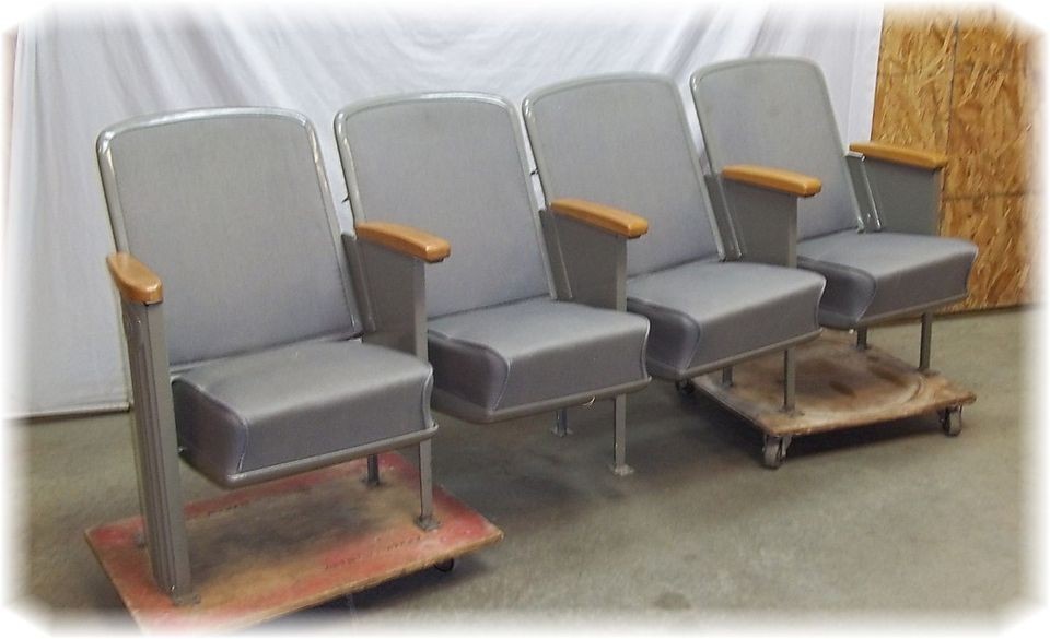 Set of 4 Theater Seats Movie Theatre Folding Auditorium Porch Pew 