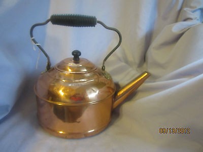 ANTIQUE COPPER TEA KETTLE w/ HANDLE & LID COFFEE POT Metal