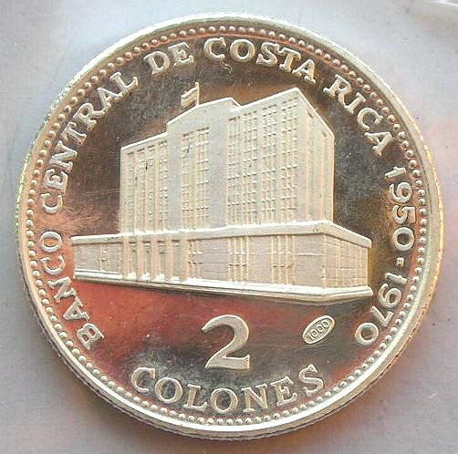 Costa Rica 1970 20th Anniversary of Central Bank Silver Coin,Proof