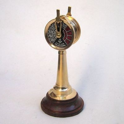 NAUTICAL BRASS ENGINE TELEGRAPH ON WOODEN STAND