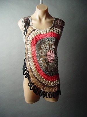 Crochet Doily 60s 70s Vtg y Indie Boho Bohemian Beach Tank Cover Up 