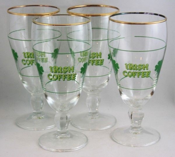 IRISH COFFEE GOLD TRIMMED CLOVER LEAF WINE GLASSES