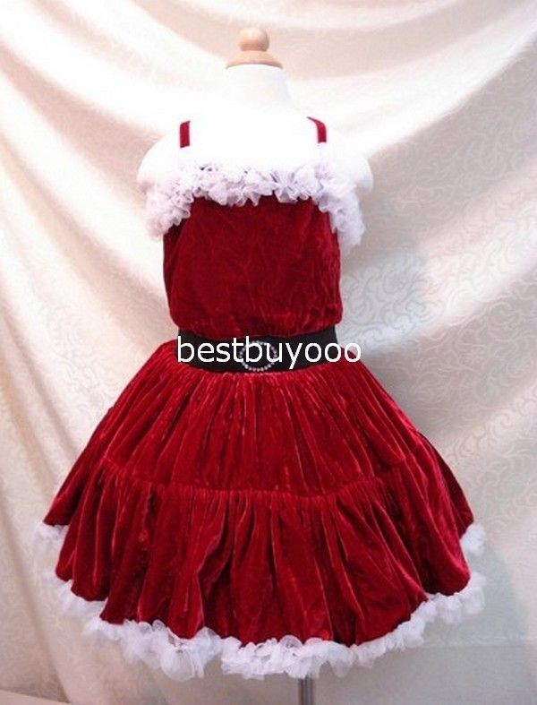 Girls Xmas Santa Red White Chiffon Pettiskirt Petti Dress Party 