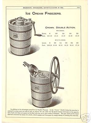 1888 AMERICAN CROWN ICE CREAM FREEZER MAKER CATALOG AD