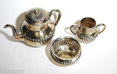   SILVER PLATE CO. QUADRUPLE PLATE TEAPOT, SUGAR BOWL & CREAMER SET