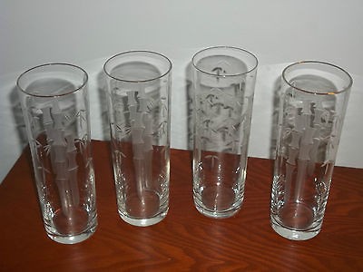 Vintage Noritake Cut Crystal Tom Collins Glass Set Bamboo Pattern (4)