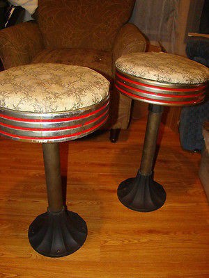   antique cast iron & stainless retro ice cream soda fountain stools