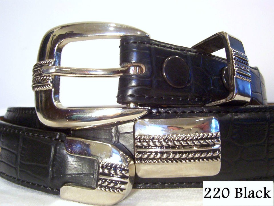 NEW CROCO LEATHER WESTERN CONCH GOLF BELT BLACK ALL SIZES SM, MED, LG 