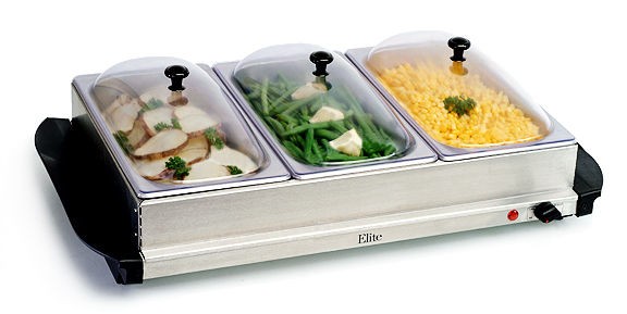 New Elite Platinum Electric Stainless Steel 3 Tray Buffet Server 