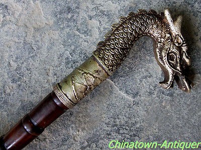 Canes Artificial oxhorn Walking Stick Crutch Cupronickel Dragon Head 