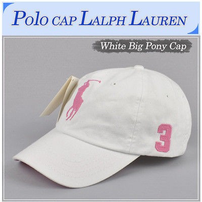 BP11 Polo Baseball Golf Tennis Cap White with Pink Logo Hat Adjustable 