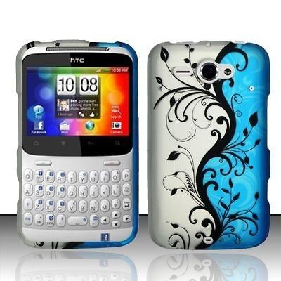 Silver Blue Vines Hard Plastic Rubberized Snap On Design Case HTC 