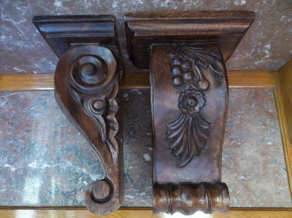 Handcarved Wood Corbel Brackets~2 Large ~14 1/4x9x6~Gra​pe~Flower 