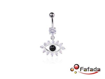   14G Zircon Eyeball Dangling Navel Belly Button Bar Ring Body Piercing