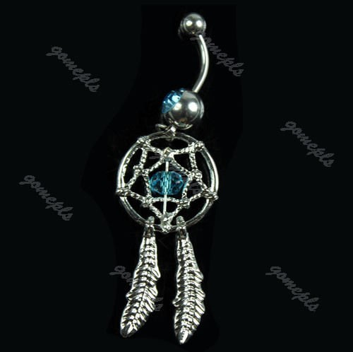   Crystal Gem Dream Catcher Dangle Belly Navel Barbell Button Bar Ring