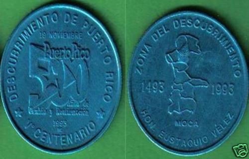 Medalla MOCA 5to CENTENARIO DESCUBRIMIENTO Puerto Rico AZUL 93 VELEZ