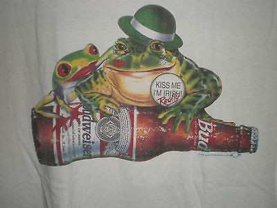 1996 Kiss Me Im Irish Really Budweiser Frog White Short Sleeve Tee 