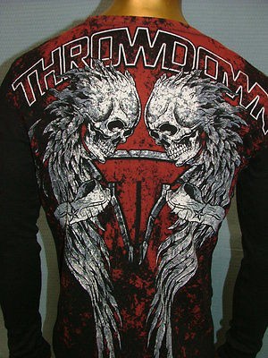 THROWDOWN by AFFLICTION Black MAVERICK Skulls FIGHT UFC THERMAL T 