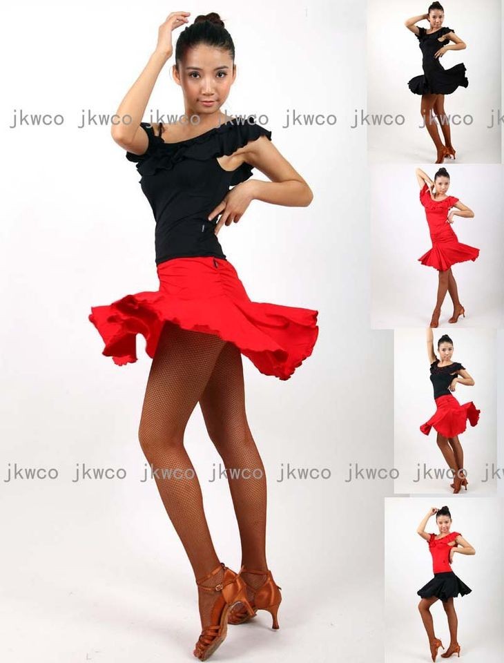   latin dance dress top + skirt set salsa tango chacha dance costume