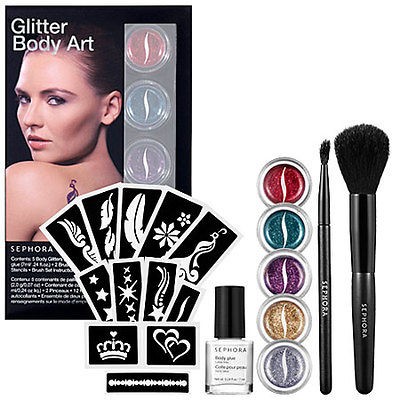 NIB Sephora Collection Glitter Body Art Kit Tattoo Stencils Glue 