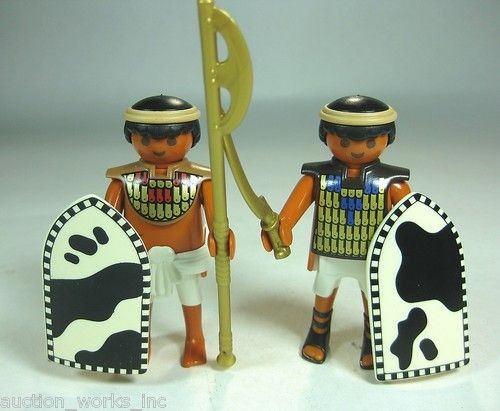   Egyptian Soldier Figure Lot with Gold Axe Sword Red Blue Chest Plate