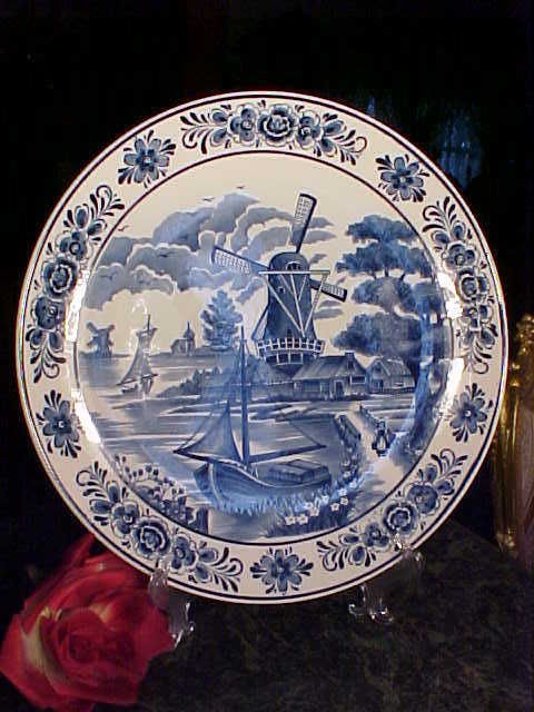 FABULOUS HUGE HP 12+D Plate Platter DELFT BLUE WINDMILLS & BOATS 