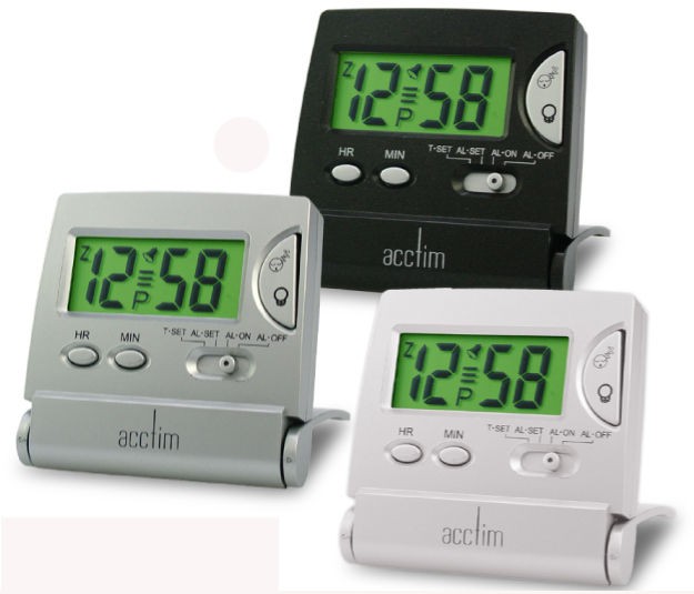 Acctim Mini LCD Flip Travel Alarm Clock Black And Silver