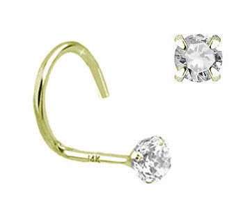 14K Gold Nose Nostril Screw Ring Lrg 3mm Real Diamond