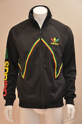   Cut & Sew Track Top Matte Mens Jacket Black w/ Rasta Design L