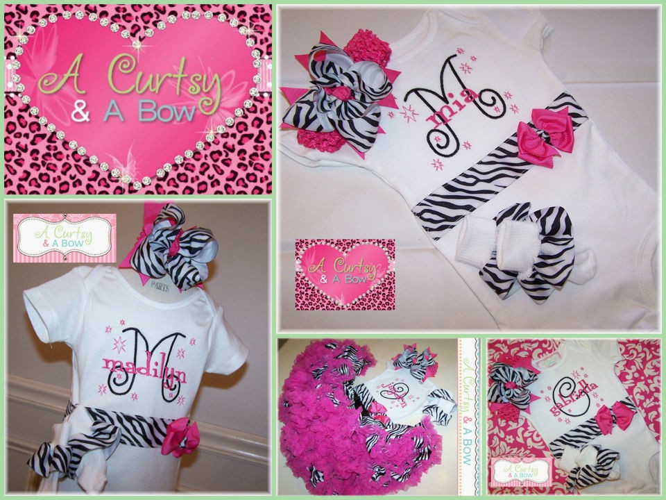 Custom Monogrammed Onesie Set ~ Baby Shower Gift ~ Pink & Zebra Print