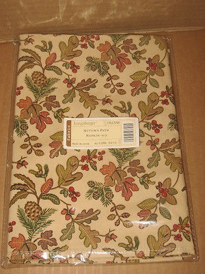 Longaberger Autumn Path Fabric brand new Napkins TWO Mint still in bag 