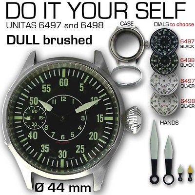 SET UNITAS PILOT CASE 44 MM (DULL BRUSHED) FOR MOVEMENT 6497/6498 