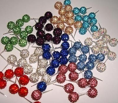 12 pairs of Crystal Pave Clay Disco Ball Silver Plated stud Shamballa 