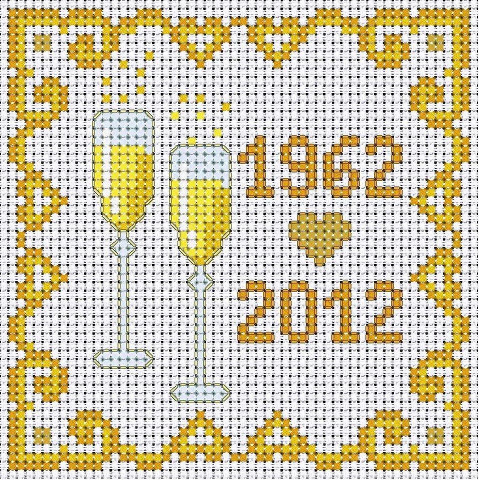 50th Golden Wedding Anniversary, cross stitch card kit